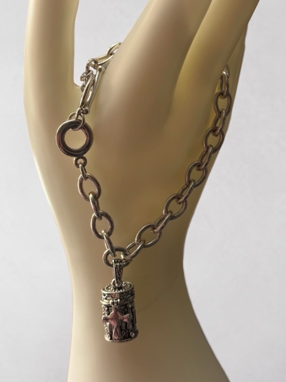 Charm Bracelet with Decorative Prayer Box Charm - Silver Tone